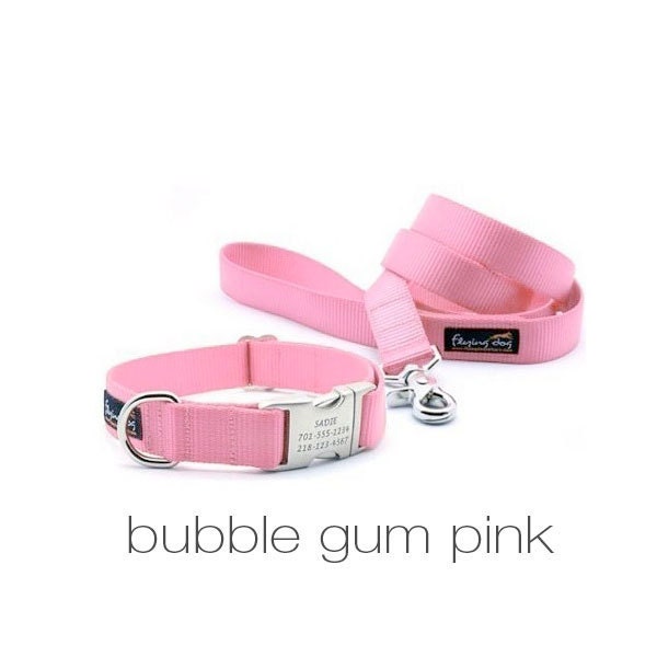 Laser Engraved Personalized Buckle Webbing Dog Collar - Bubble Gum Pink