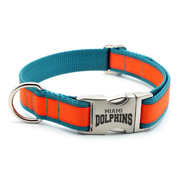 Miami Dolphins Dog Collar with Laser Etched Aluminum buckle