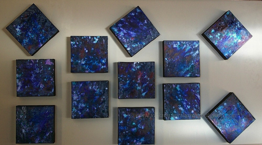 There Are Galaxies Between Us Modular Abstract Acrylic Painting Stars Universe Cosmos 9x9 Squares Art Block