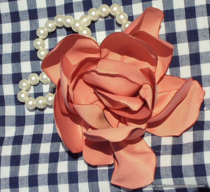 Fabric Flower Corsage - Pearl Bracelet