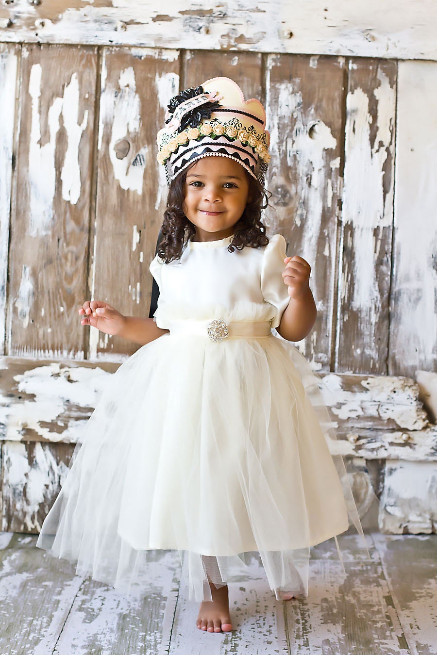 Ivory Satin Tea Party Dress with Tulle Sash
