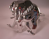 Elephant  Bangle Bracelet-Alabama's BIG AL- Large Silver Elephant Bangle Bracelet Embellished with Crimson Crystal Eyes