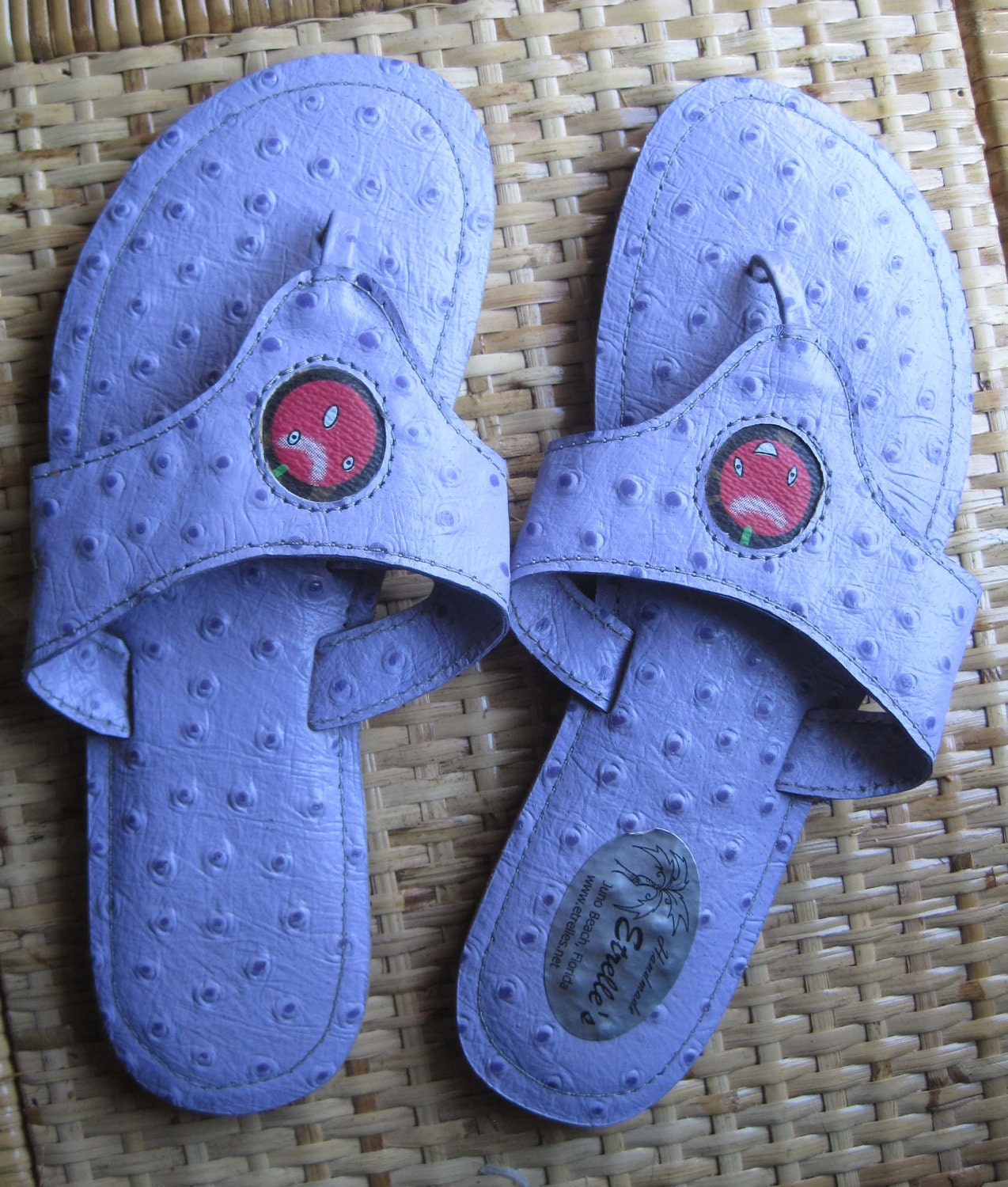 Purple Ostrich Leather Print Sandals with Cherry Insert
