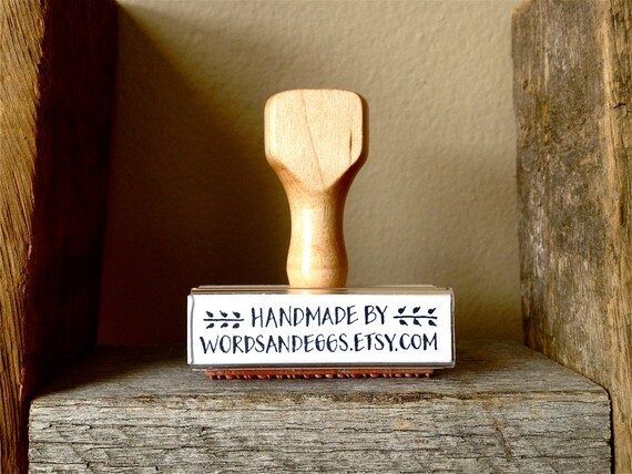 SHOP NAME STAMP - Branding, Company, Custom - "Handmade By" - Wooden Handle