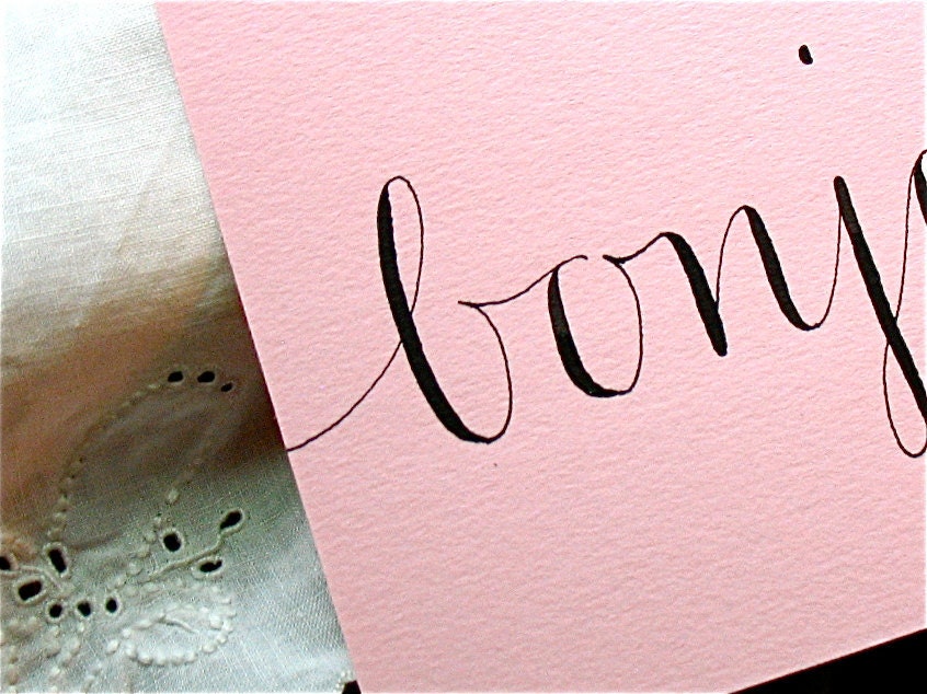 BONJOUR CALLIGRAPHED POSTCARD w/Vintage Postage - Ready to Mail