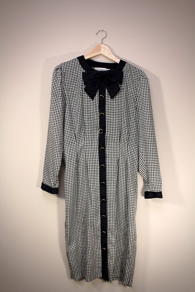 80s Vintage Black & White Bow Tie Dress Size M/L SALE