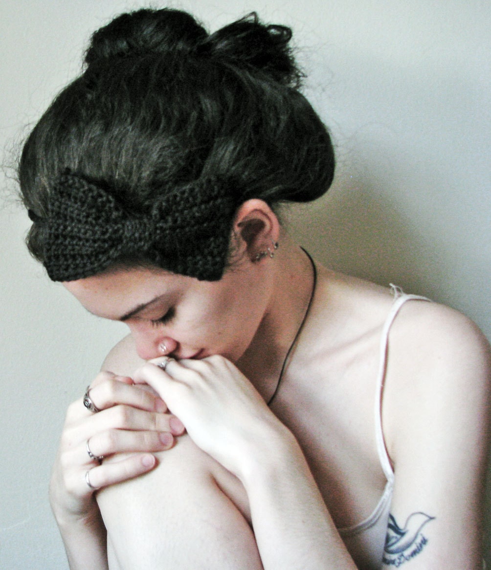 The Big Bow - Crochet Hair Black Headband Crochet Oversized