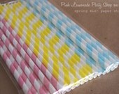 SPRiNG MiX--Powder Blue, Sunshine Yellow, Bubblegum pink---Paper Straws-- stripes- -25ct with Free Printable diy Flags Il_170x135