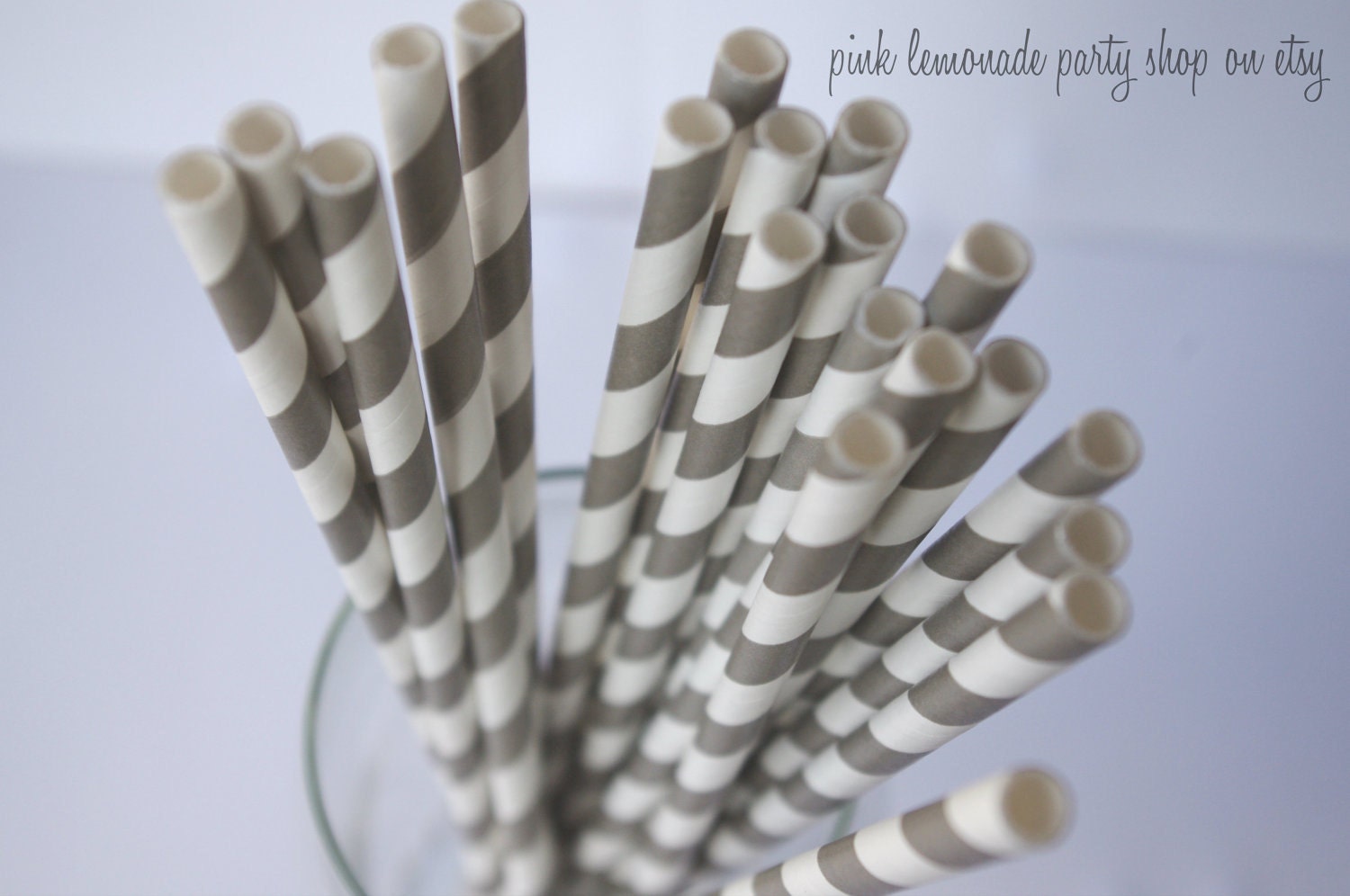SOFT GRAY & WHITE Stripes-Paper Straws-25 ct with Free Printable diy Flags Il_170x135
