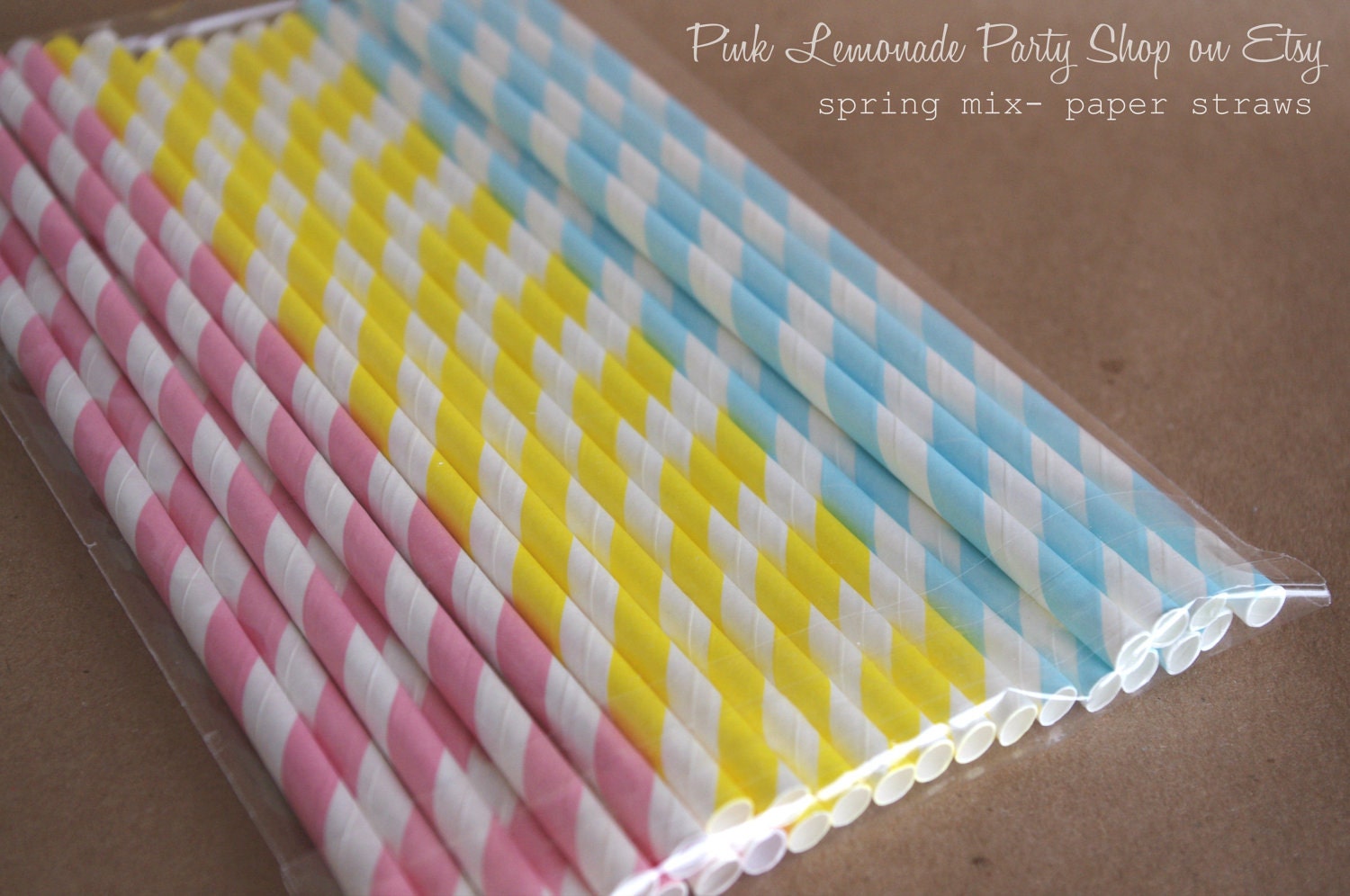 SPRiNG MiX--Powder Blue, Sunshine Yellow, Bubblegum pink---Paper Straws-- stripes- -25ct with Free Printable diy Flags Il_570xn