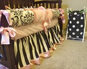 Custom Black White and Pink Crib Set