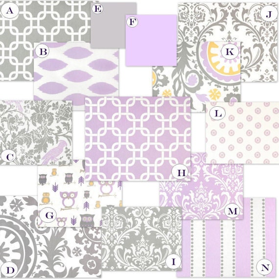 Custom Gray and Purple Crib Bedding for a Girl YOU DESIGN