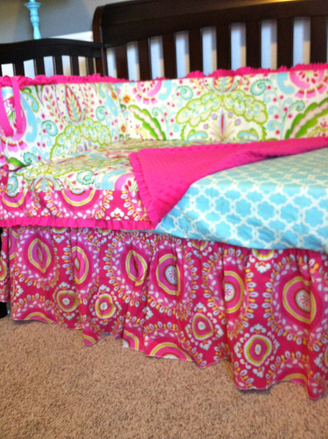 Custom Crib Bedding using Dena Design's "Kumari Garden"