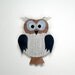 Owl Brooch / Recycled Vintage Wallpaper / Eco-Conscious / OOAK / Blue and Tan