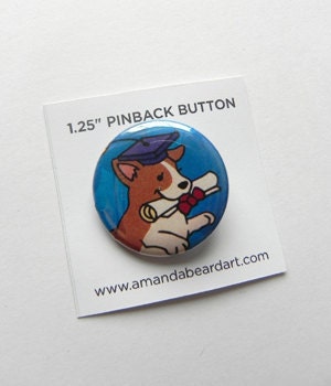 Graduation Corgi 1.25" Pinback Button