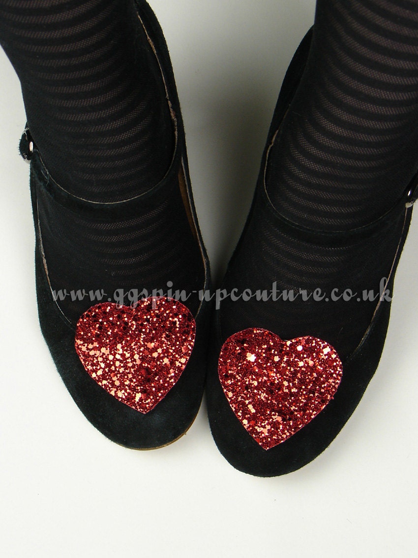 Red Glitter Heart Shoe Clips