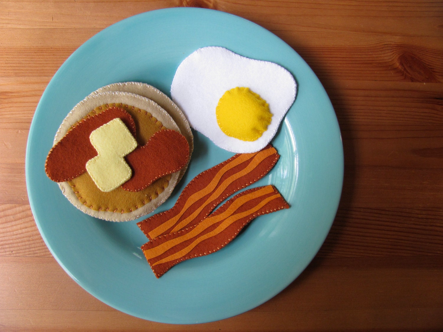 100% wool felt farmer's breakfast pancakes eggs bacon play food "waldorf"