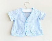 vintage 1950s boys shirt : BLUE WHiTE striped cotton (0-6mo)