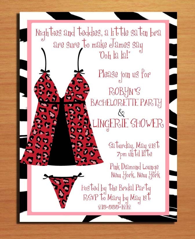 Lingerie Bachelorette Party Customized Printable Invitations / DIY