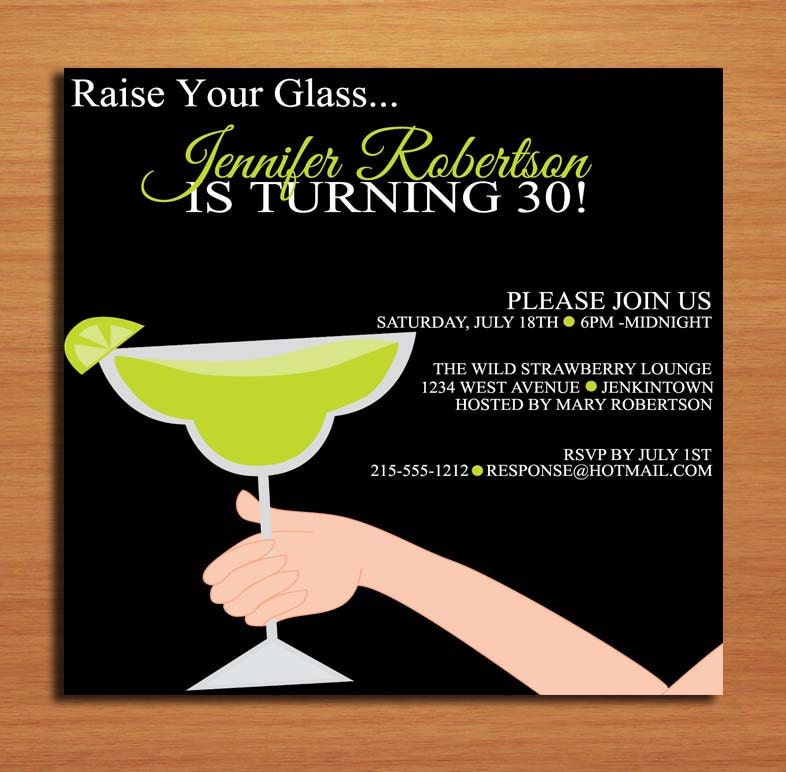 Raise Your Glass Lime / Margarita 30th Birthday / Customized Printable Adult Birthday Party Invitation Cards DIY