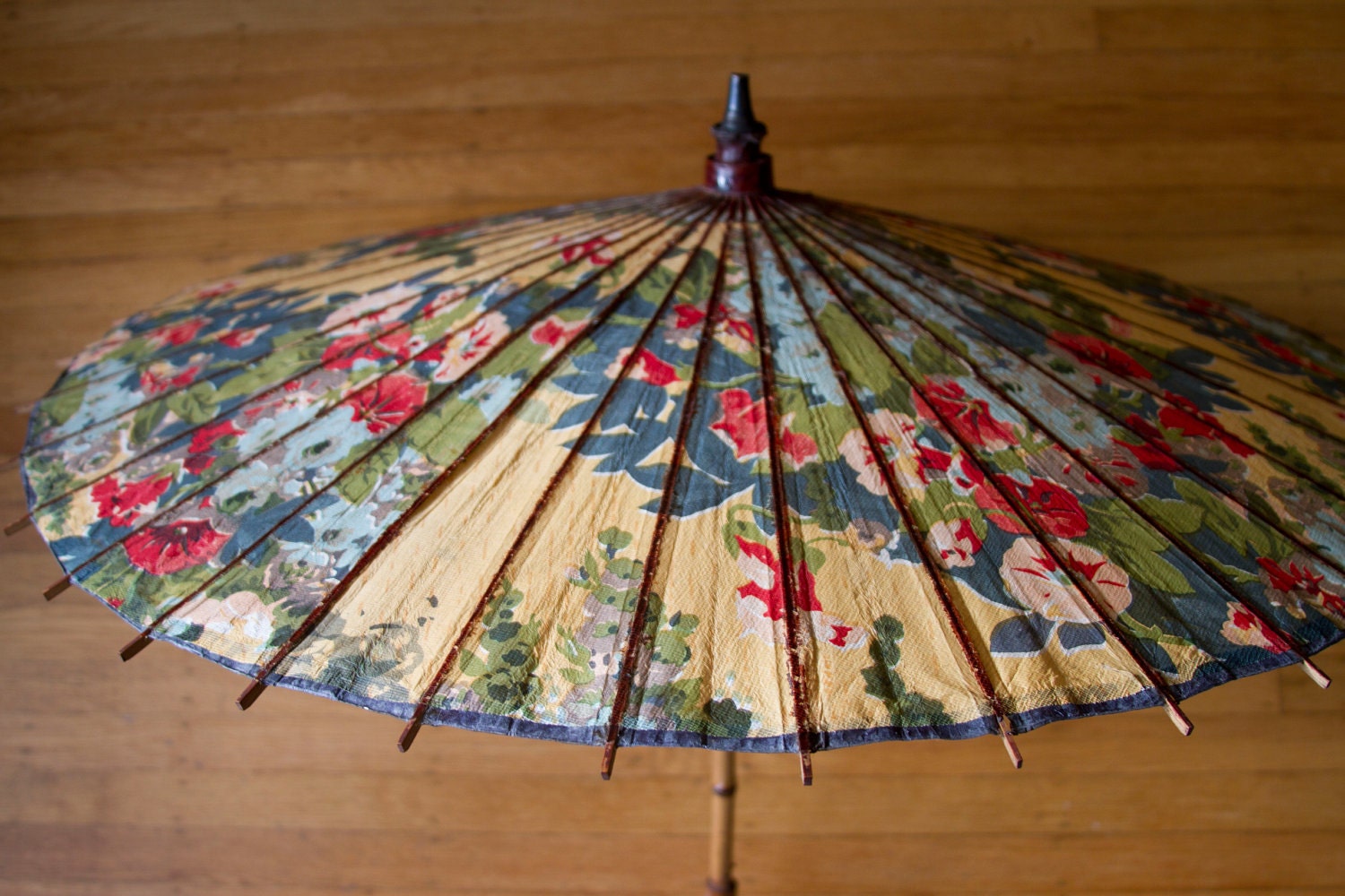 1920's Bright Floral Japanese Paper Parasol
