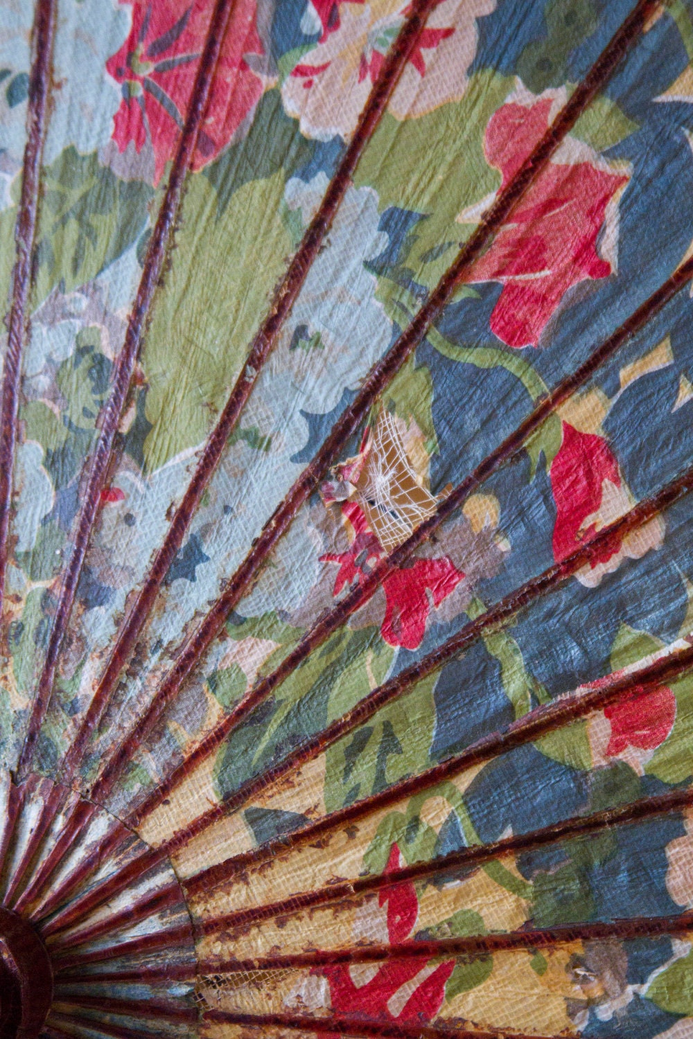 1920's Bright Floral Japanese Paper Parasol