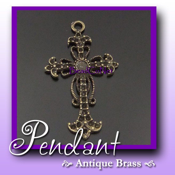 2 Pieces of Antique Brass Cross Pendant, Jewelry Findings