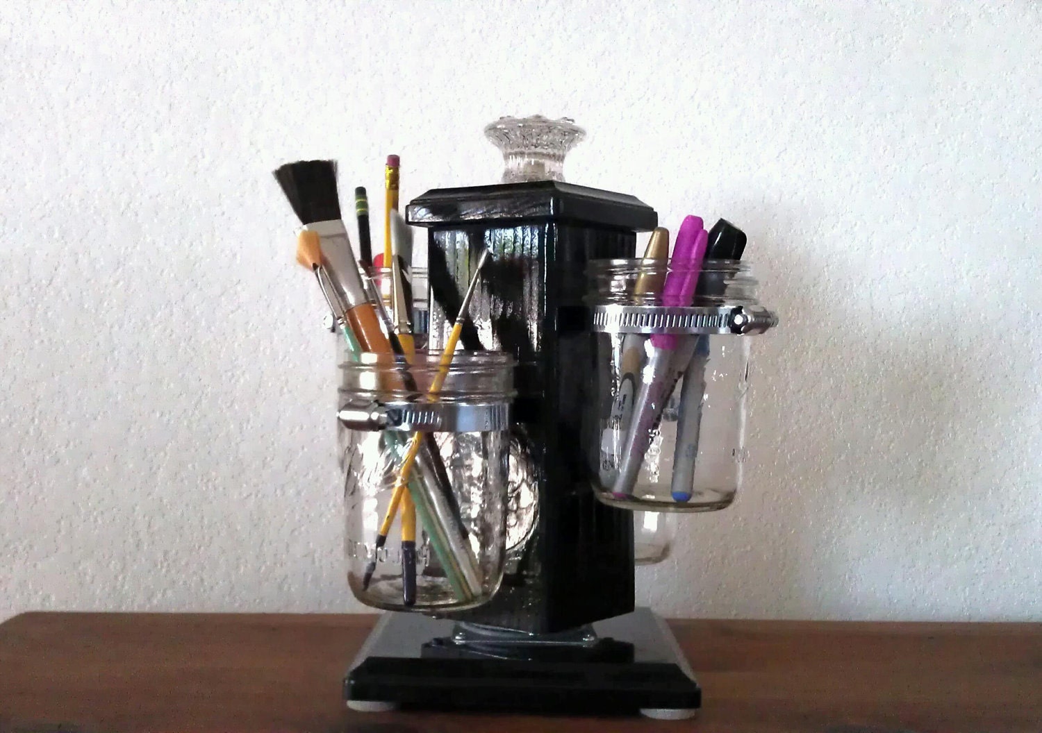 Rotating Ball Jar Desk Caddy, Mason Jar Organizer, Desk Organizer, Utensil Holder, Paint Brush Holder, Make-up Organizer, Bathroom Caddy