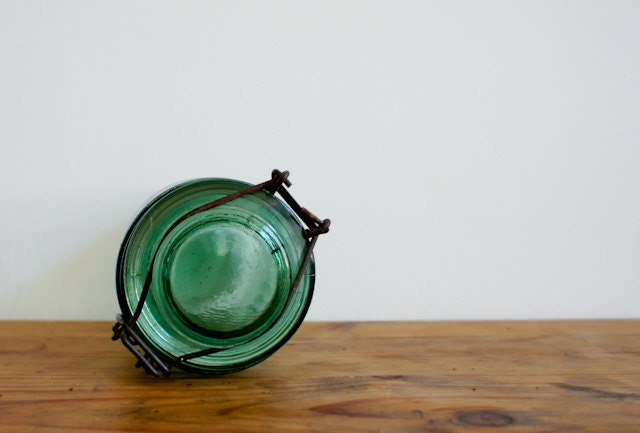Vintage Canning Jar // French Glass Jar // Emerald Green // French mason jar // farmhouse rustic // french country decor // storage