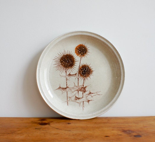 Vintage SARREGUEMINES Plate // 1970 french // handpainted thistle design // rustic brown rust // french country