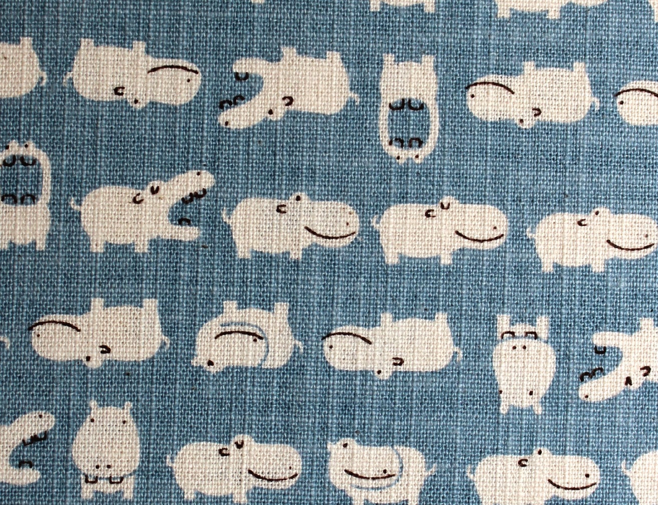 Fat Quarter, Kawaii Japanese Fabric - Hippos on Light Blue.