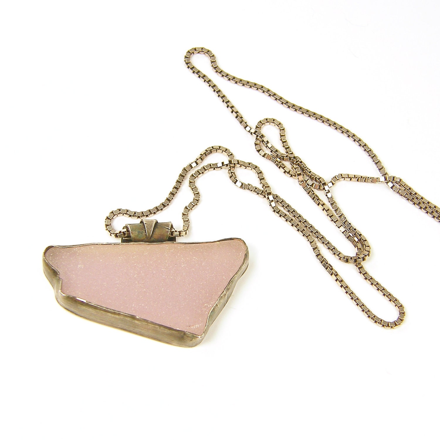 Lavender Purple Necklace Beach Glass Sterling Silver Custom Metalwork Chain Pendant Jewelry