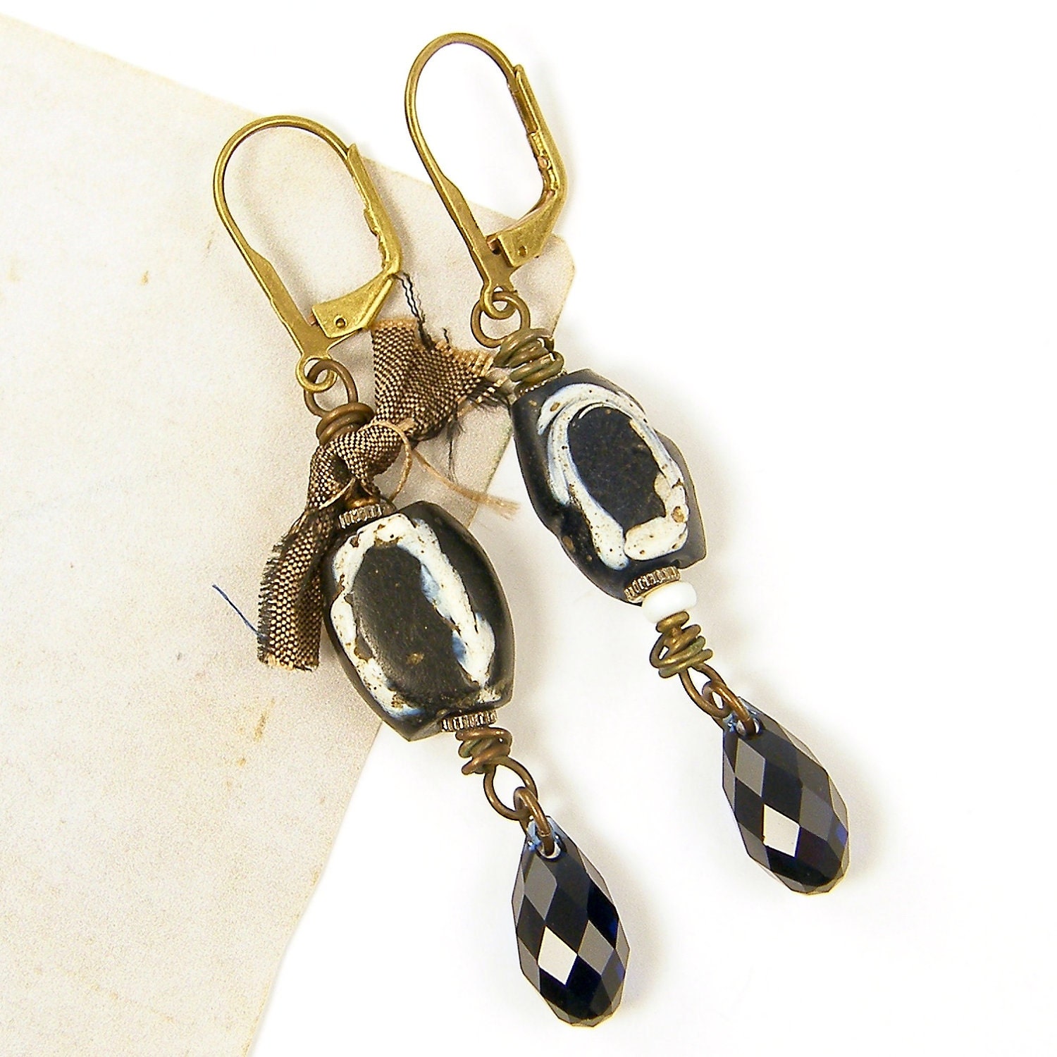 Blue Beaded Earrings Trade Bead Dangle Tribal Asymmetrical Crystal Jewelry