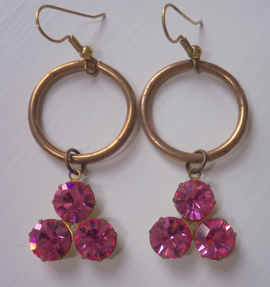Vintage Pink Swarovski Crystal Steampunk Earrings