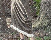 assymetrical length skirt, woven wool brown & beige,