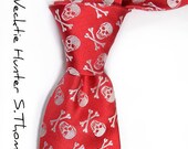 Red Skull and bone necktie - High Quality Woven Silk - The Hunter.S.Thompson tie