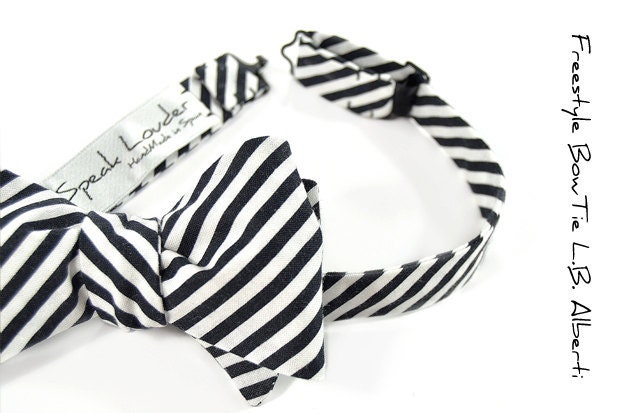 Wedding Mens Cotton Bow Tie L.B.Alberti - black and white stripe - speaklouder