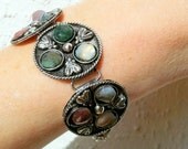 15 DOLLAR SALE Antique link bracelet in silver tone metal and semi precious stones