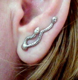 Snake serpent earrings, handmade sterling silver stud, ear pin