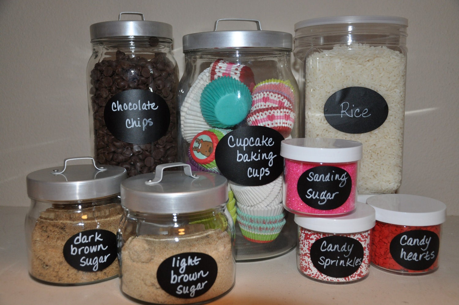 Chalkboard Labels 2" Set of 24 Oval by Let's Talk Chalk Vinyl for Kitchen Storage Pantry Organization Eco-Friendly