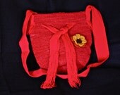 Red Fique Bag with Red Cloth Handle, Lining and Fique Flower