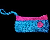 Blue Fique Clutch - Woven in Colombia with Pink Flower Accent
