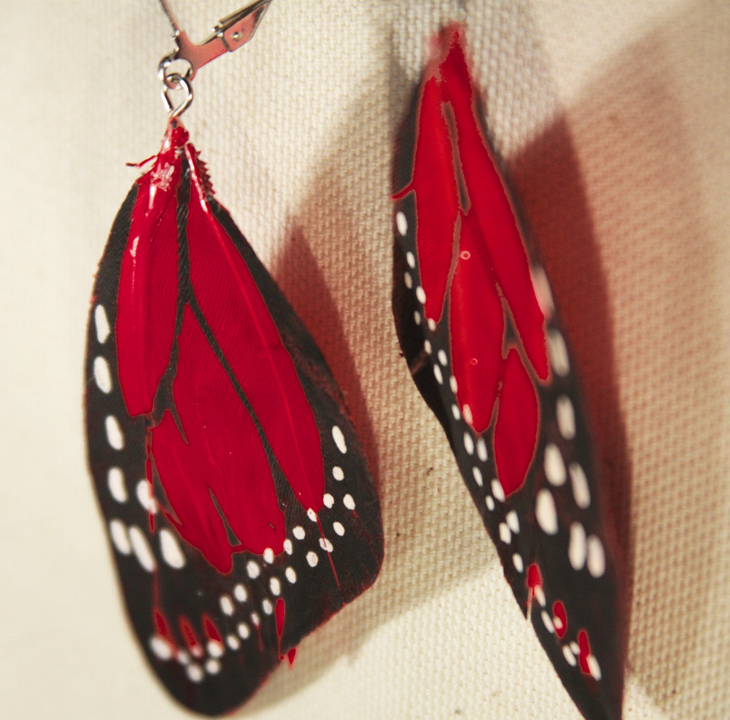 Red Monarch Butterfly Wing Earrings