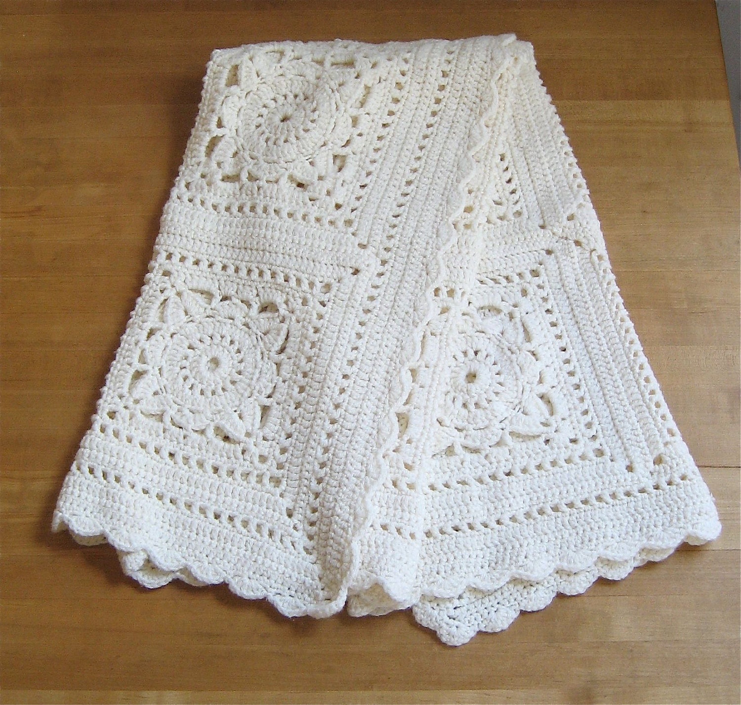 Vintage Winter White Crochet Throw Blanket By Ameliajanevintage