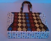 Brown with Red, Yellow, Blue, and Green Argyle and Dots- 3 Ring Fabric Binder Cover (For Coupons or General Use)