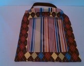 Brown with Red, Blue, Green, and Yellow Argyle and Stripes -Easy Find REVERSIBLE Car Storage Bag