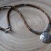 Stamped stylized om and labradorite mala necklace with 108 aromatic sandalwood beads // om necklace
