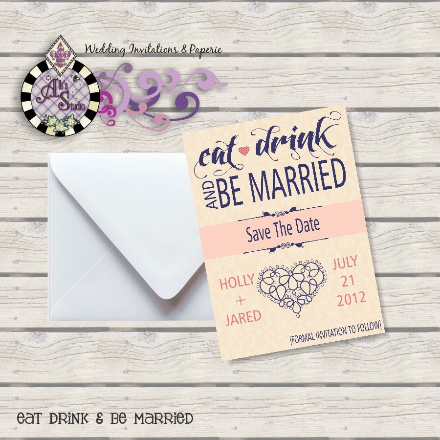 Eat Drink & Be Married Save the Date 5x7 Announcement, Etsy Finds