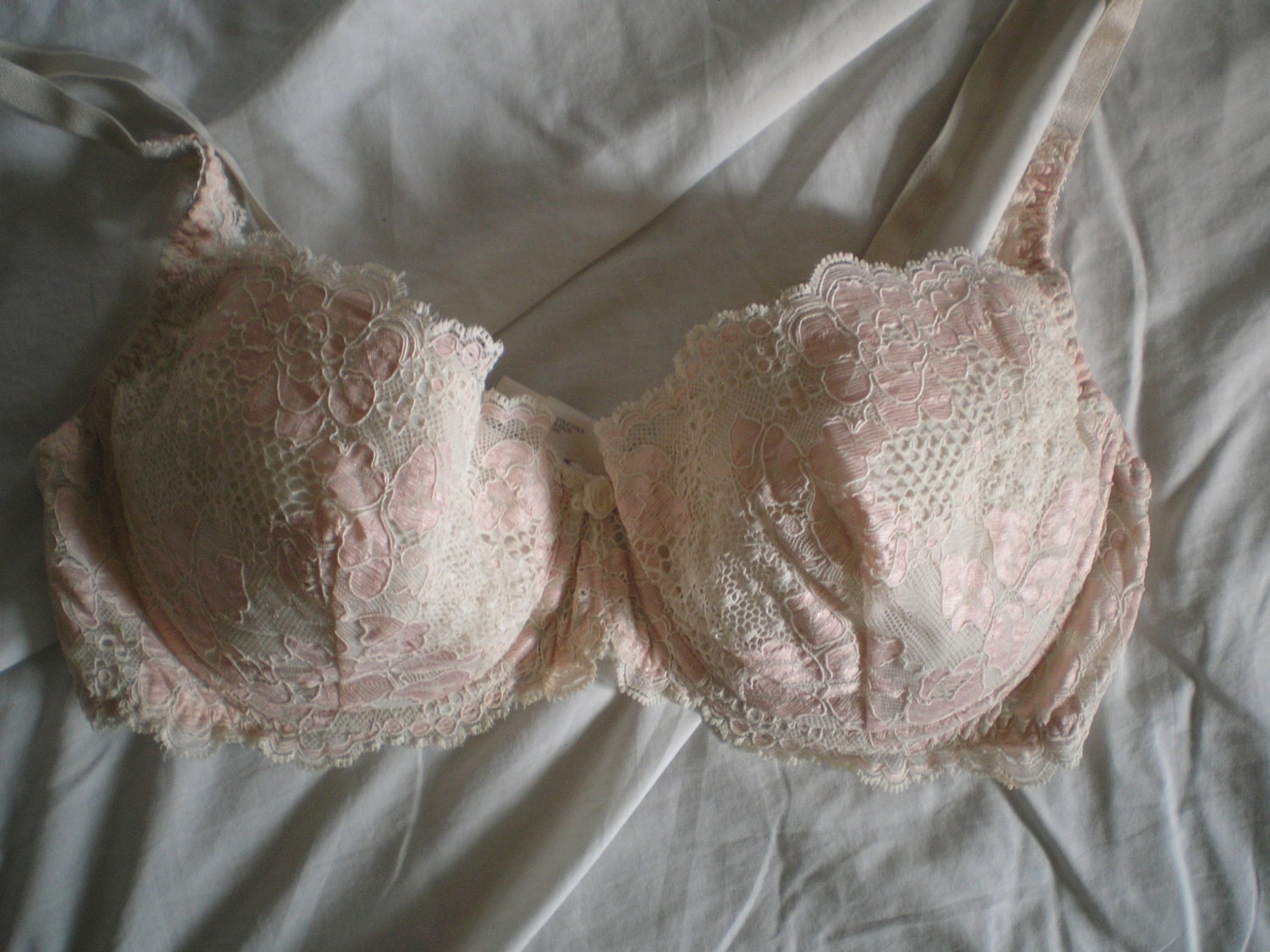 RESERVED Vintage 1991 Victorias Secret Lace Underwire Demi Bra Pink White Gorgeous 38 C