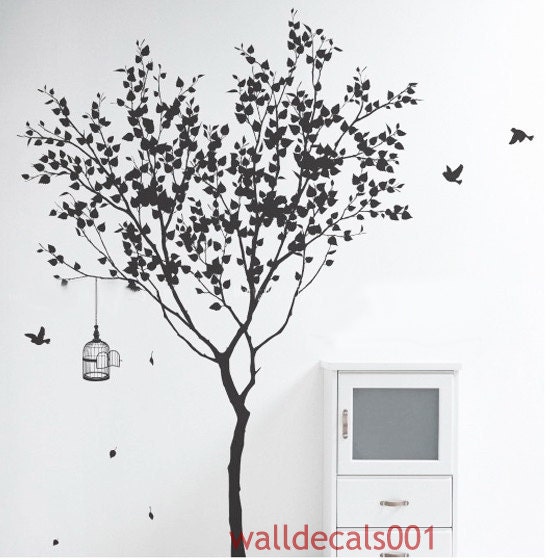 Vinyl wall decals Tree decals Kids wall art baby nursery decals wall stickers wall deor wall art- tree with bird 72"